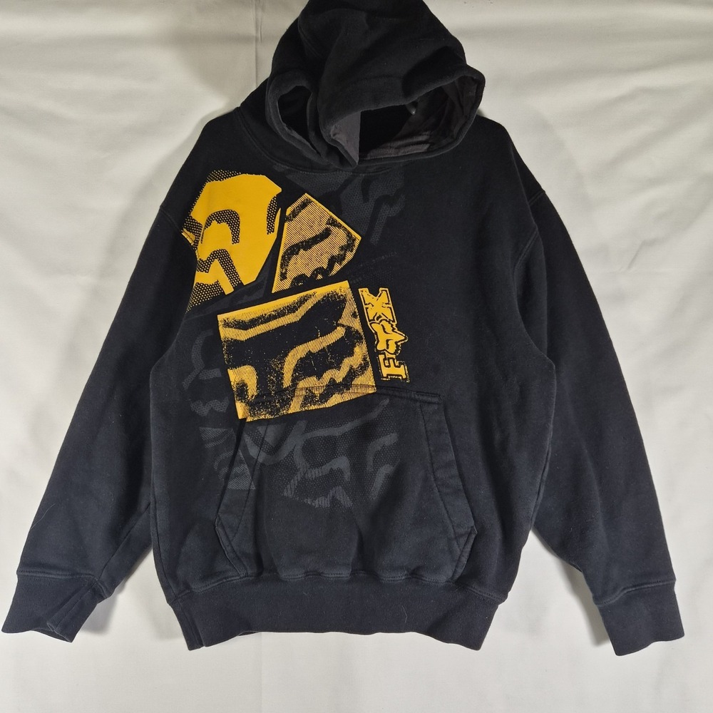 Fox Racing Hoodie Youth Small Black Yellow Graphic Pullover Sweatshirt Boys